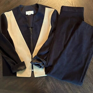 Vintage faux suede color block pant & jacket y2k